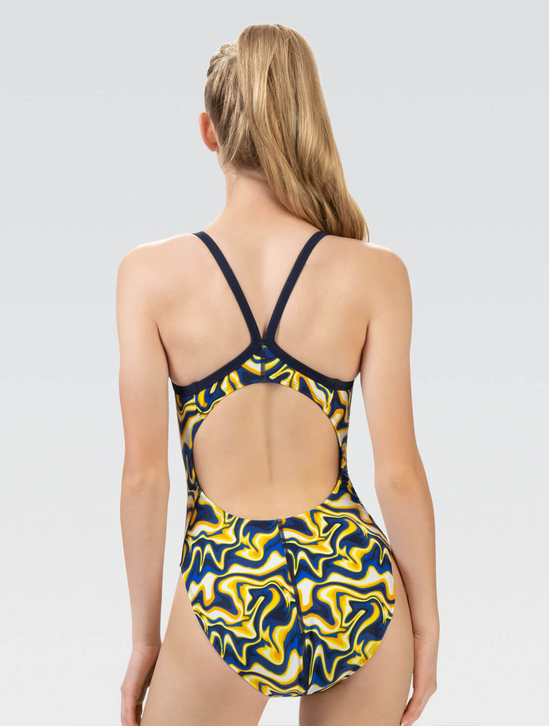 XtraSleek Women s Surge Navy and Gold V Back One Piece Swimsuit 0531 B11 Dolfin Swimwear
