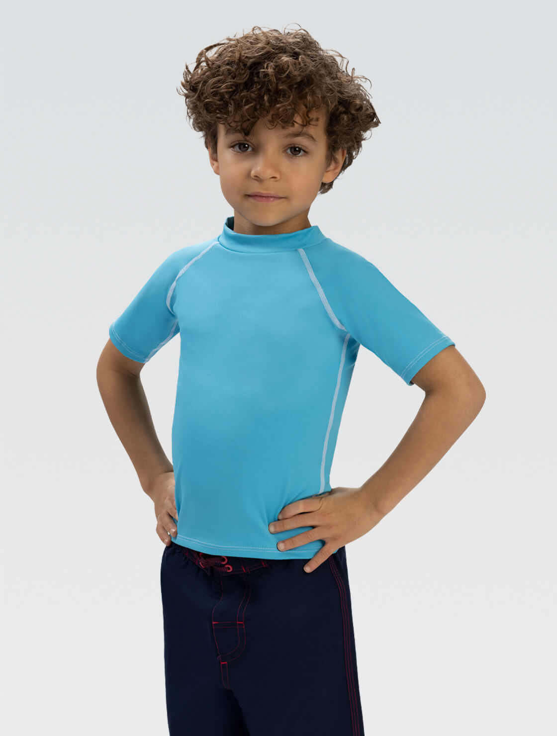 Unisex Kids' Turquoise Short Sleeve Rash Guard | UPF 50+ Sun