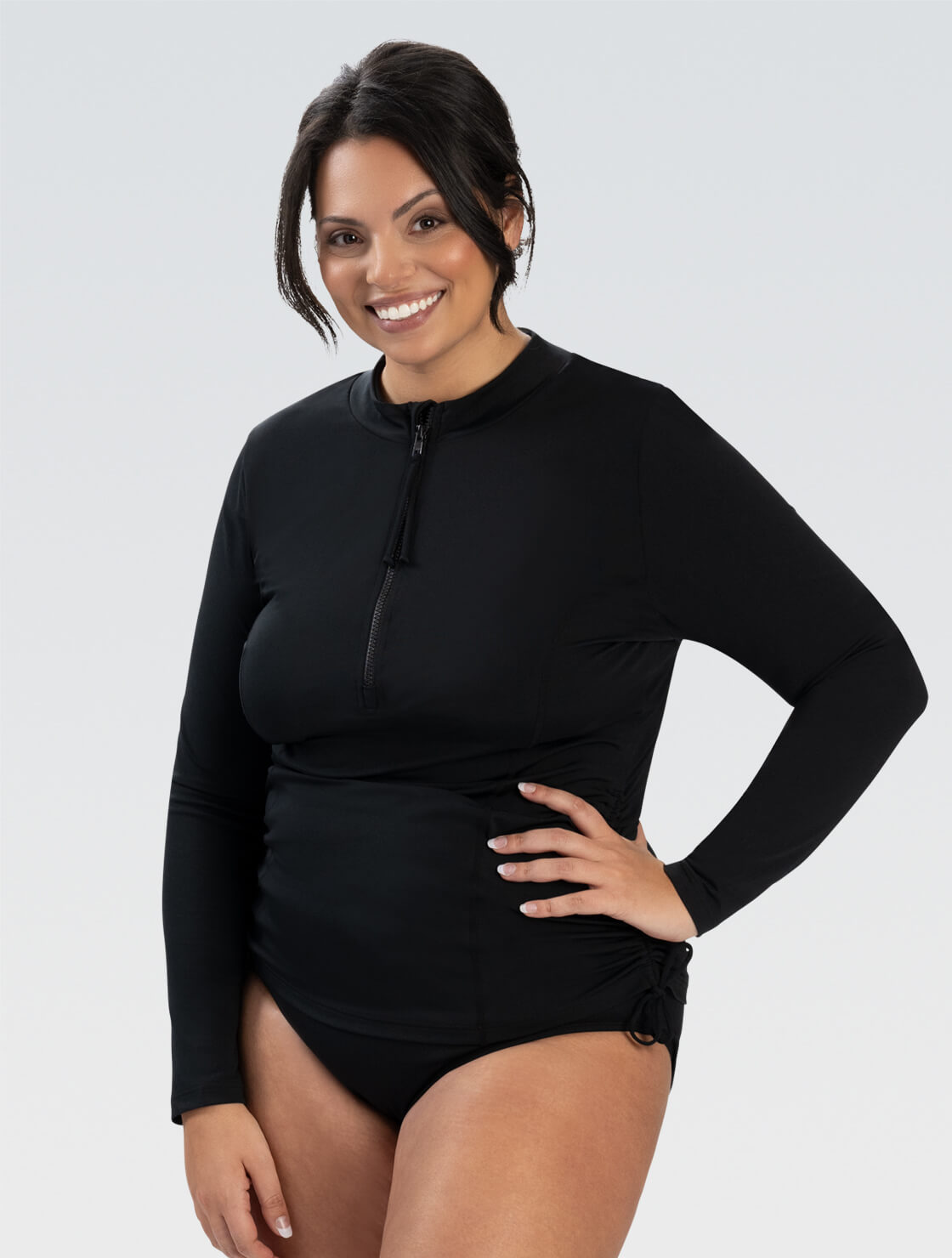 Women's Aquashape Black Side Ruched Rash Guard : 3K10SLD-790