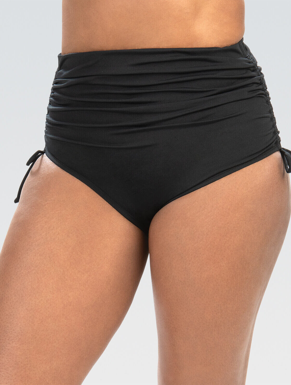 Women's Black High Waisted Adjustable Swimsuit Brief | Moderate