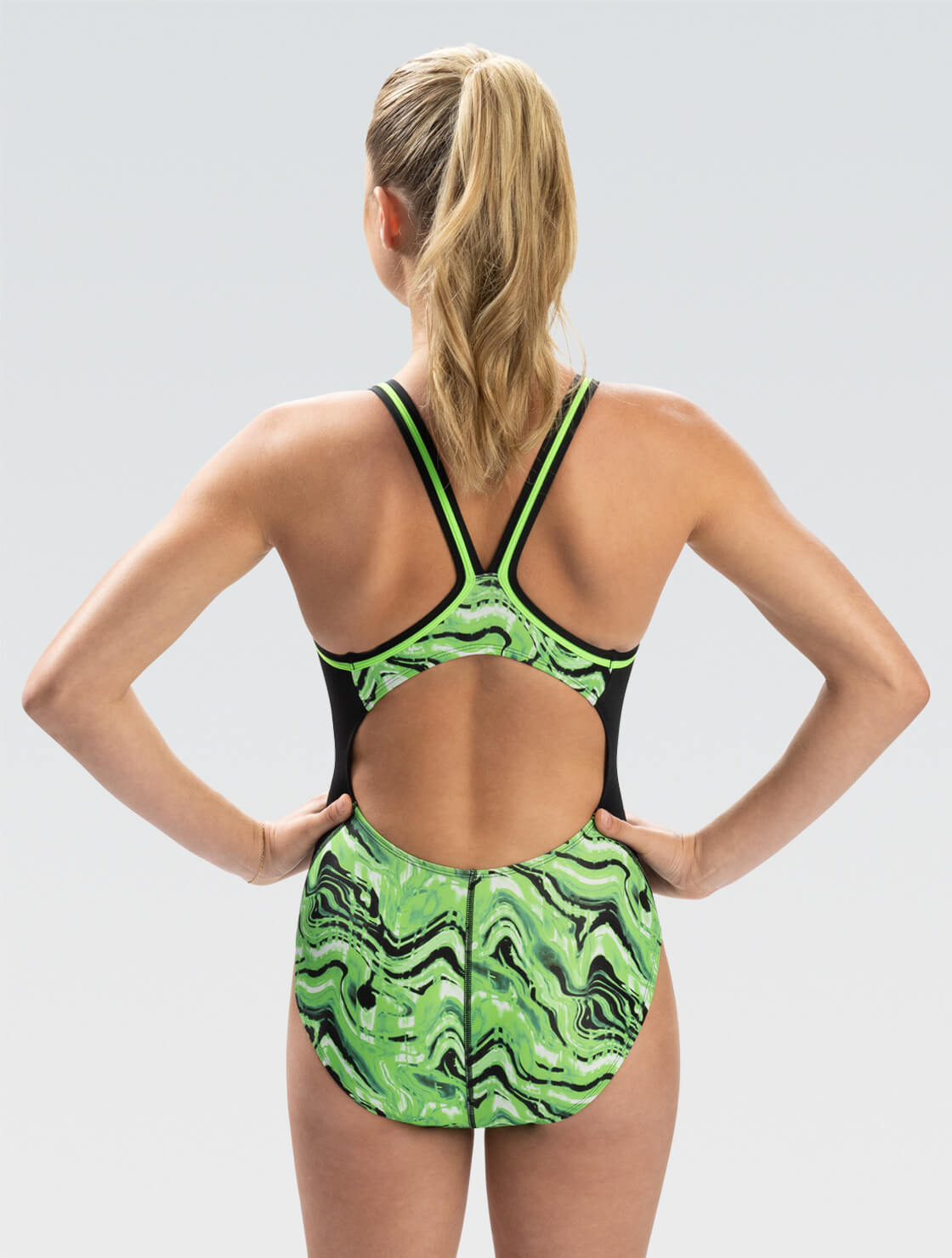Women's Green Blaze Print One Piece Swimsuit | Color Block | DBX