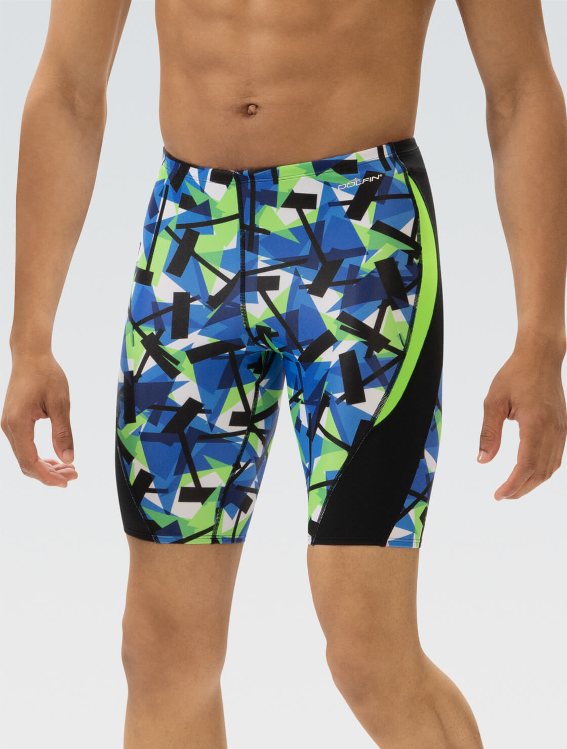 Men's Blue and Green Razor Print Jammer Swimsuit | Color Block