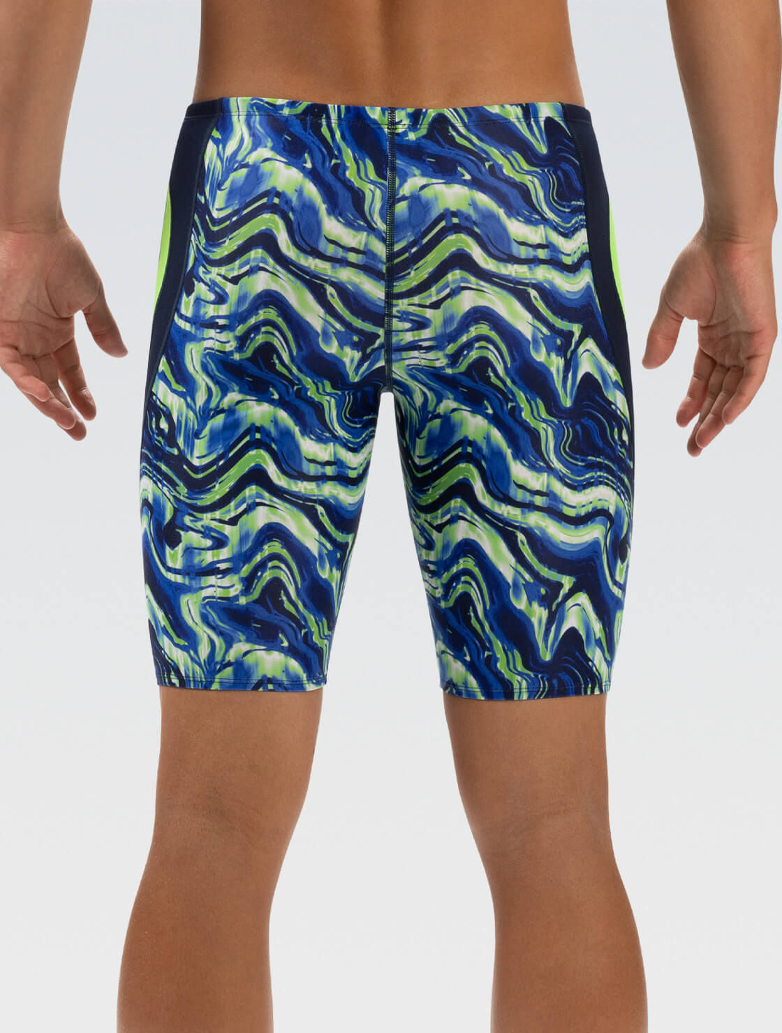 Men's Blue and Green Blaze Print Jammer Swimsuit | Color Block