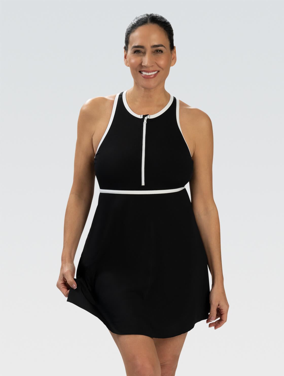 black dress with zip front Vintage 90s Black Zip Front Cover Up Mini Dress main image 0