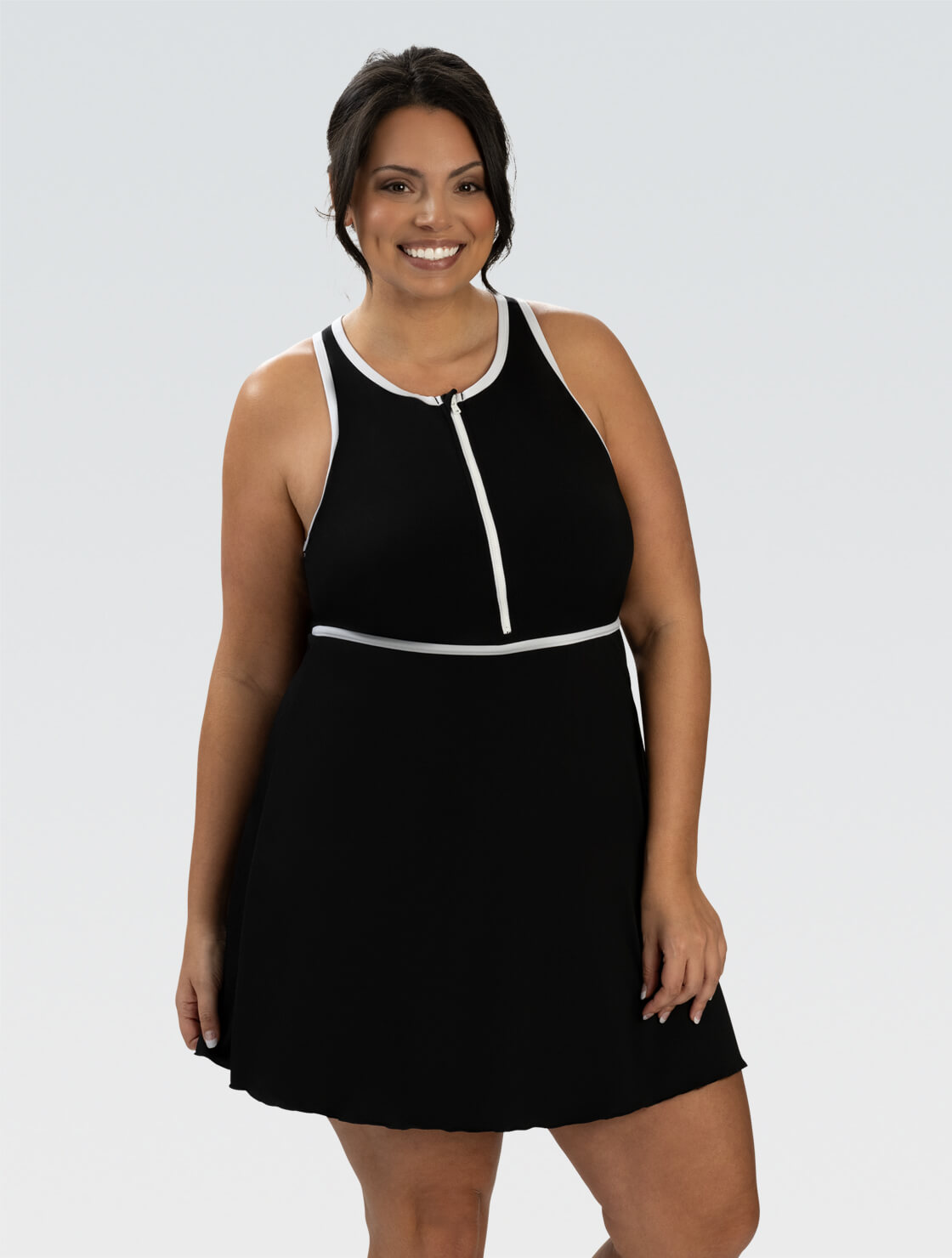 Women's Black Zip Front Swimsuit Dress | Zip Front | Swim Dresses | Aquatic Fitness | Aquashape Dolfin Swimwear Women's Black Zip Front Swimsuit Dress | Zip Front | Swim Dresses | Aquatic Fitness | Aquashape Dolfin Swimwear