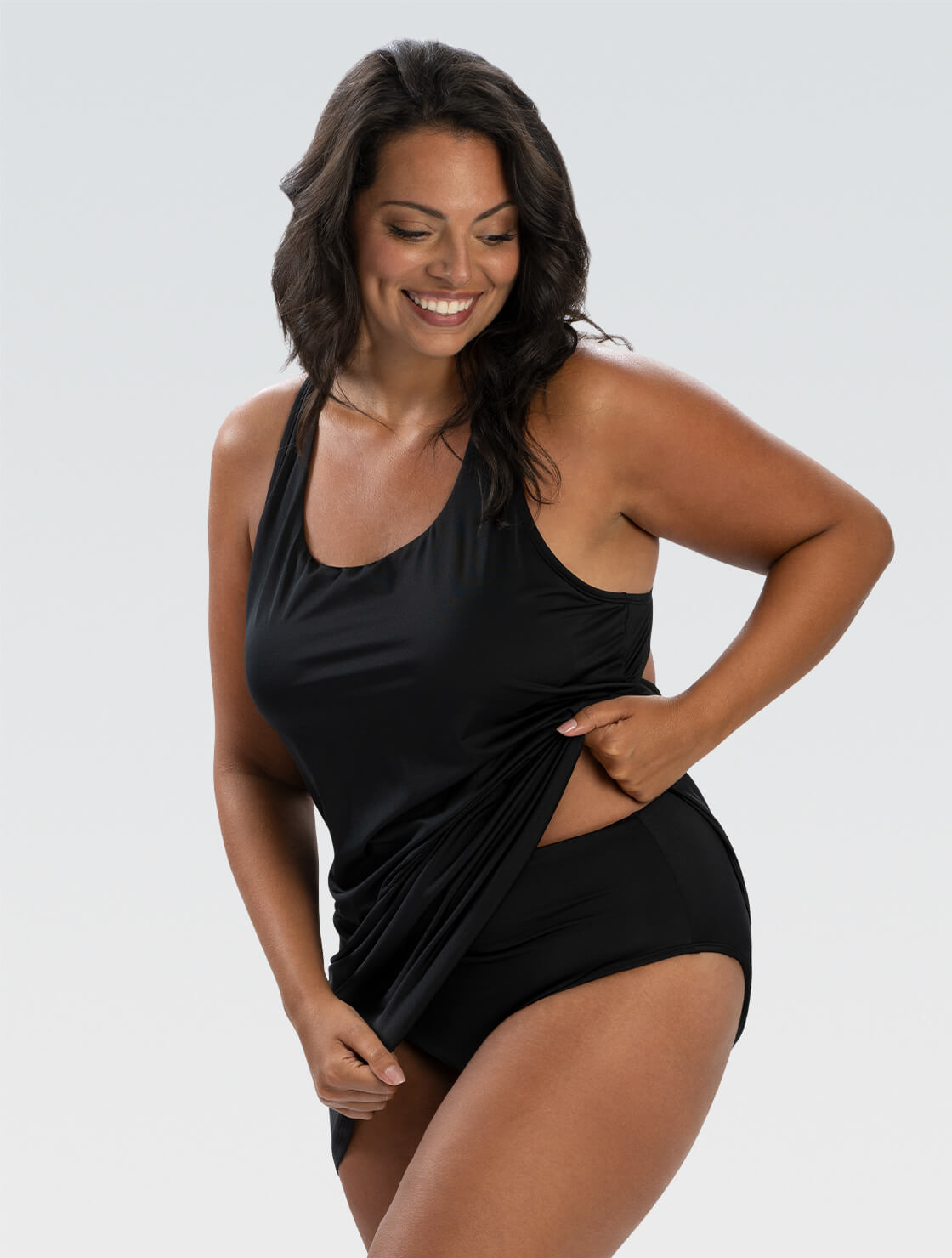 womens black swim dress Dolfin Women's Aquashape Dress, Size 16, in romper Bra Style