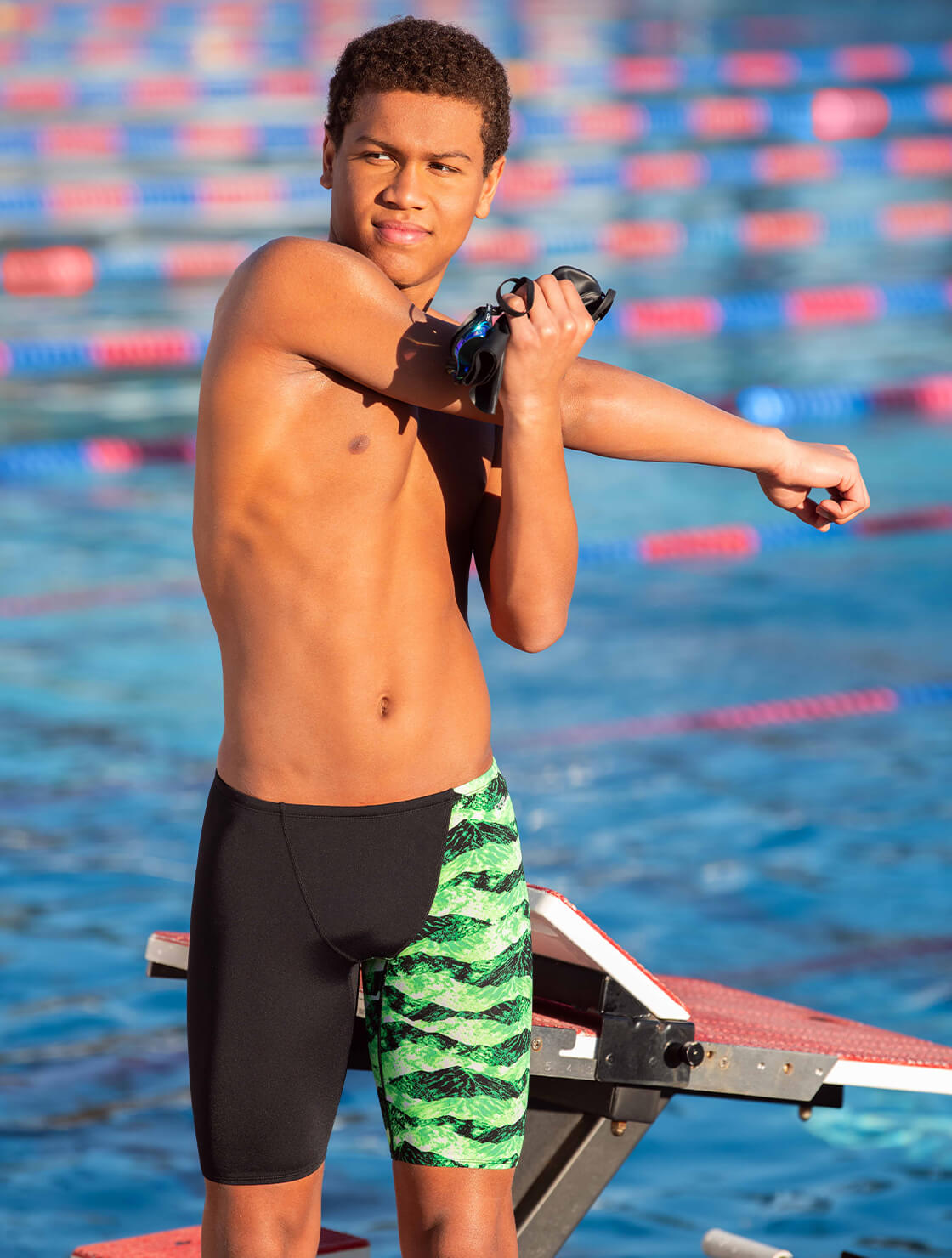 Men's Green Summit Printed Jammer Swimsuit | Asymmetrical Color