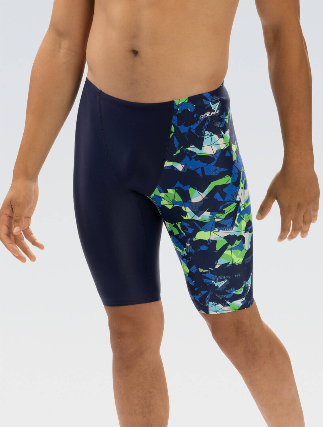 Men's Implode Blue and Green Jammer Swimsuit | Asymmetrial Jammer